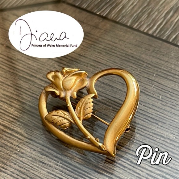 Princess Diana Memorial Heart Rose Brooch Pin Gold Tone Legacy Love RDC - Picture 1 of 14
